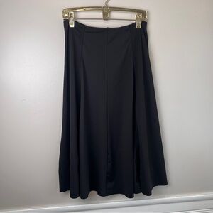 Tahari Classic Black A-Line Midi Skirt Raw Hem Side Zipper Size S-M EUC